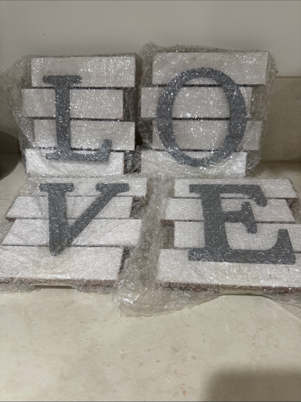 LOVE Block Wall Signs - White and Gray